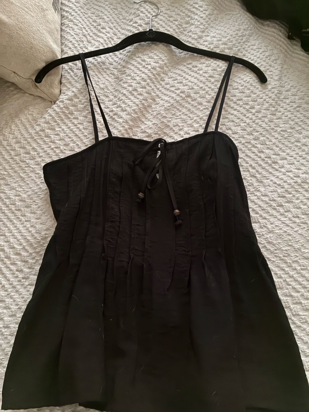 Black Pleated Cami Tank Top Adjustable Straps NWT
